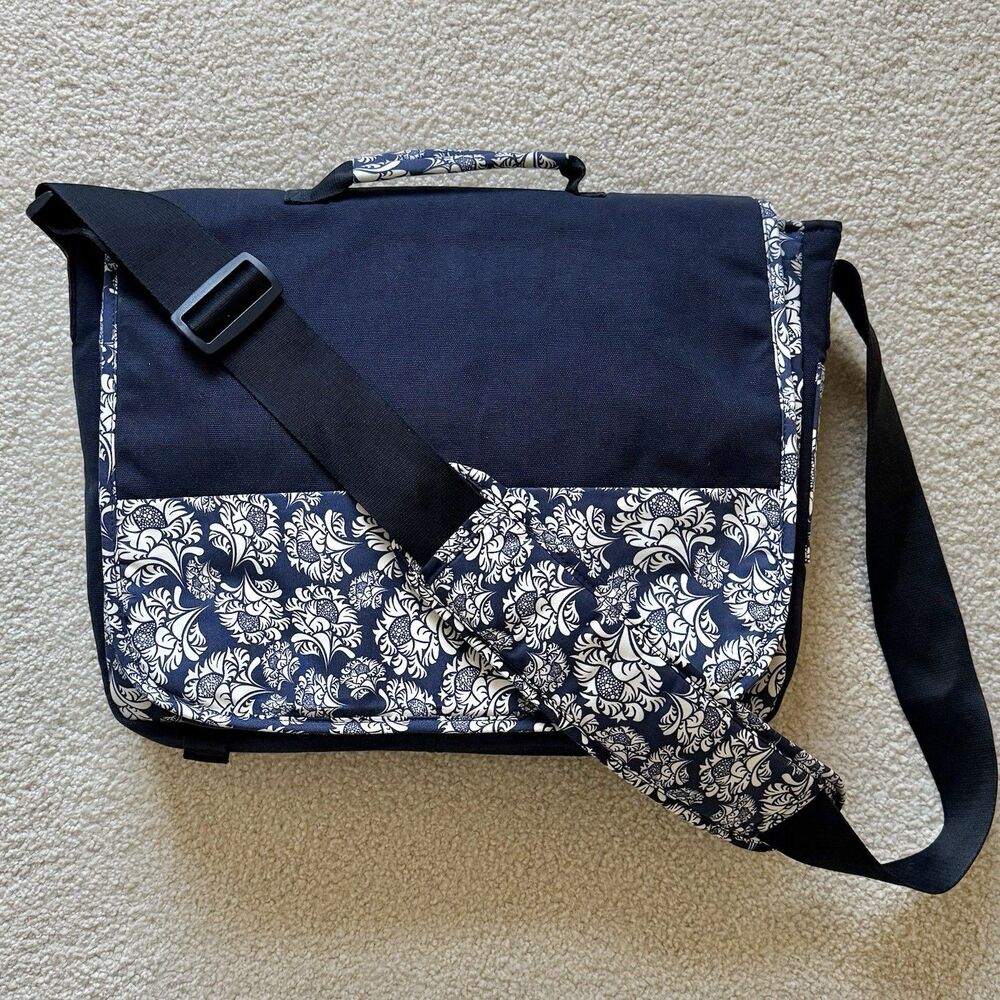 Iota Chic Laptop Messenger Bag - Up To 16" Laptop - Blue Floral Back to School